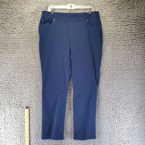 Kim Rogers Pants Womens 14 Short Blue Slim Straight Stretch Denim Pull-On - Picture 1 of 9